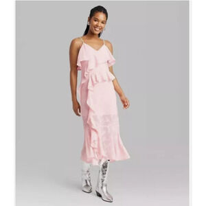 NEW Wild Fable Ruffle Textured Midi Slip Party Dress XS Pink Blush